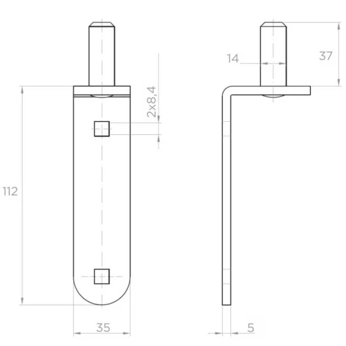 Scharnier banddop Ø14 mm voor vastschroeven – pen voor vleugelpoorten 001-508 (2)