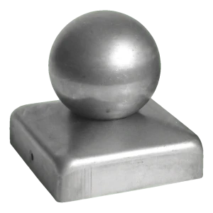 Stalen hekkapje 120×120 mm met decoratieve bol ⌀ 80 mm – onbehandeld