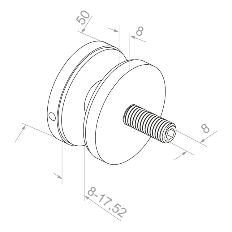 Puntbevestiging voor glas 8-17,52 mm fi 50/8/M8x45 AISI 304 vlak systeem satijn 000-477 (3)