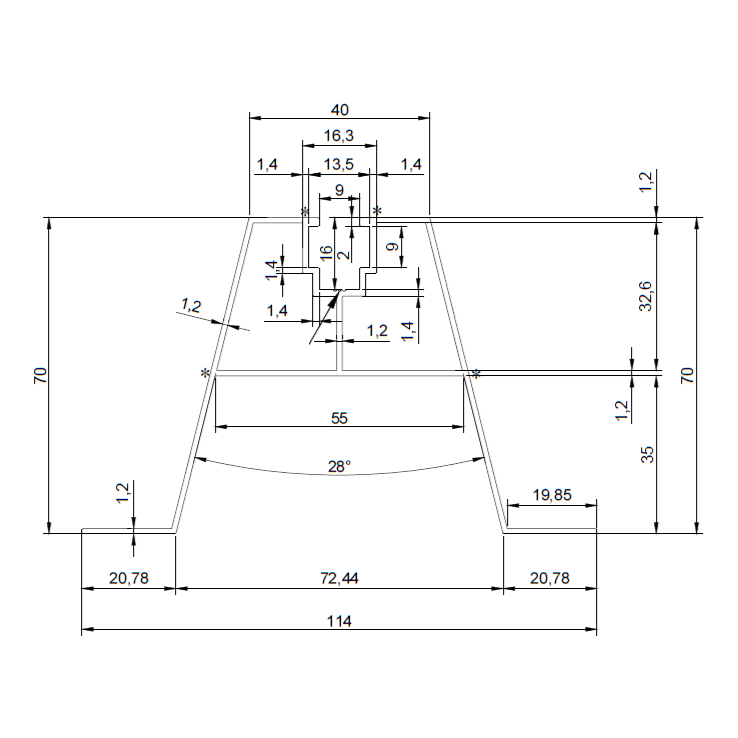 Aluminium trapeziumbrug PV met EPDM H70 L330 voor trapeziumplaat 001-777 (2)