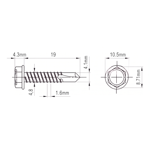 Zelfborende schroef DIN 7504 K 4.8x19 mm – roestvrij staal A2, zeskantskop met flens 001-923 (2)
