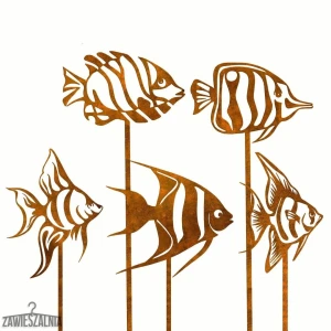 Tuintuin – set van 5 decoratieve vissen van Corten staal XXL 103 cm
