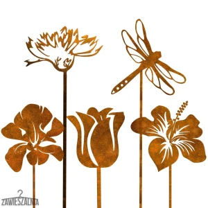 Tuinbijoeterie Hanger – roestige set van 5 decoraties met stalen libel XXL 99 cm