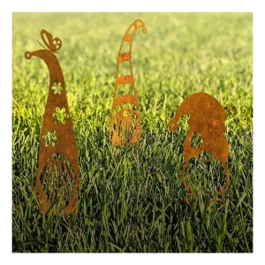 Tuindecoratie Kabouter Vrolijk L 21×41 cm – cortenstaal met natuurlijke patina