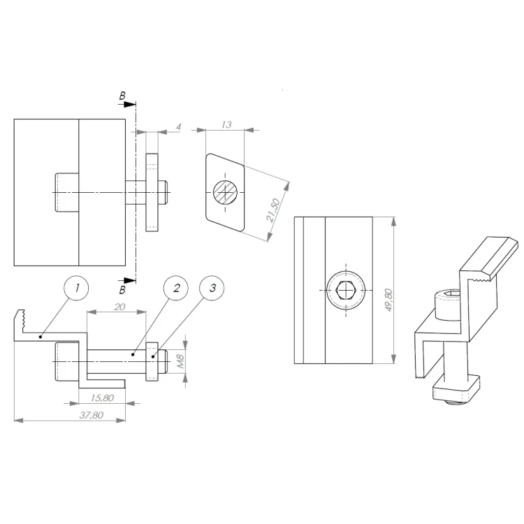 Eindklem 35mm met schroef en inzetstuk - Zwart geschilderd PV-03-25 (2)
