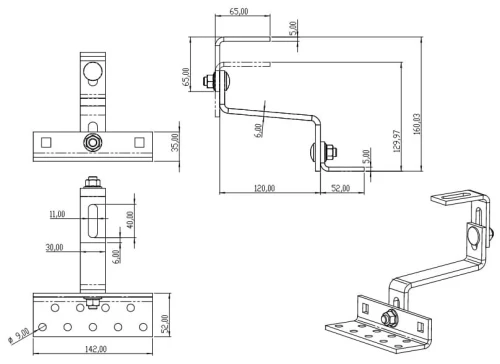Dakhaak Vario klasse 5-6-5 - 3x verstelbaar Roestvast staal 1.4016 - 120mm - Versterkt PV-08-34 (1)