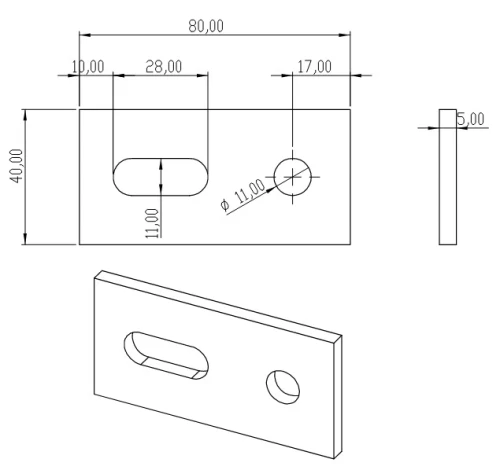 Aluminium adapter 40x80x5 PV-07-05 (1)