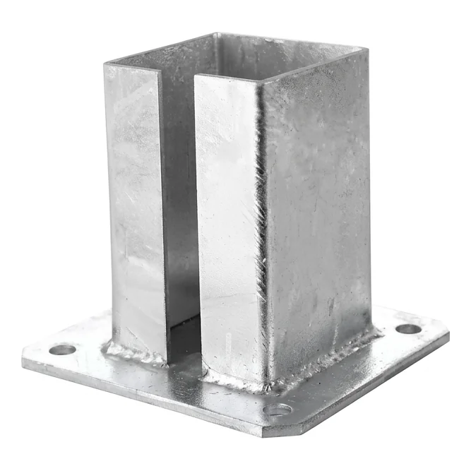 Stalen paalvoet voor hek- en poortpaal 100×100 mm, verzinkt 000-789 (2)