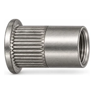 TOBSTEEL blindklinkmoer M8×16 roestvast staal A4 – platte kop, gekartelde schacht