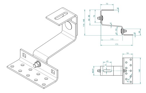 T-haak 120 mm (4-4-4) breedte 50 soorten.1.4016 verstelbare VARIO PV-08-41 (2)