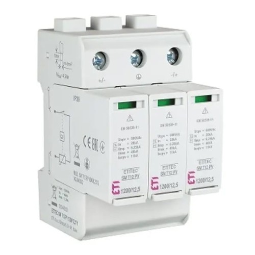 ETI Overspanningsbeveiliging PV DC Typ 1+2 (B+C) 1200V 3P 12,5kA 4,4kV GPV-401-50