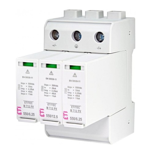ETI Overspanningsbeveiliging PV DC type 1+2 (B+C) 1100V 3P 65kA 3,8kV GPV-401-64