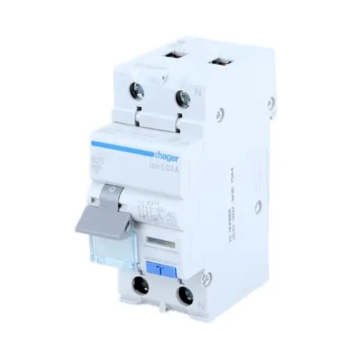 Hager Aardlekschakelaar met overstroomsegment B 16A 1P+N 6kA 30mA AC type GPV-401-91