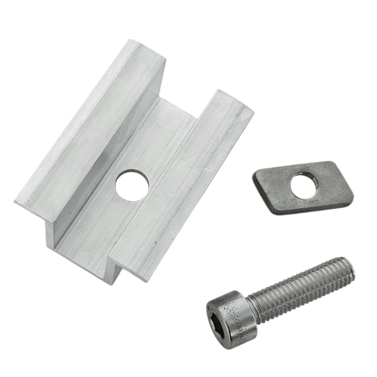 Middenklem H25 L50 ruw met M8x25 schroef en inzetstuk voor 35 mm panelen PV-04-17 (2)