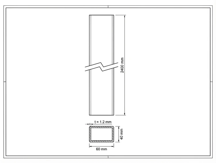 Hekpaal 60x40x1,2 mm, lengte 2,4 m, RAL 9005 GPV-700-72 (3)