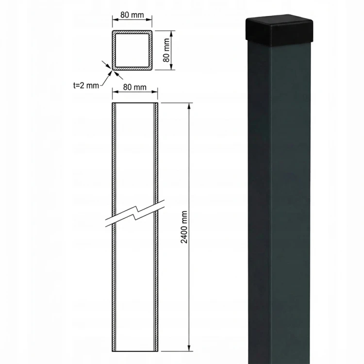 Hekpaal 80x80x2 mm, lengte 2,4 m, antracietgrijs GPV-700-73 (3)