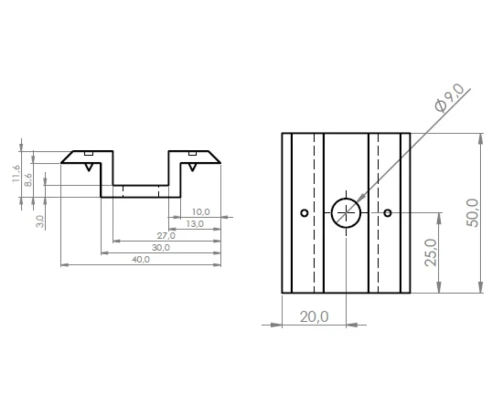 Middenklem laag H8 met pin PV-04-18 (2)