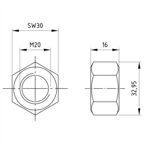 Zeskantmoer M20 DIN 934 A2-70 000-051 (2)