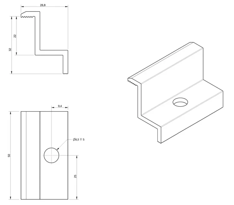 Eindklem H32 Aluminium 6060 gat M8 PV-03-03 (2)