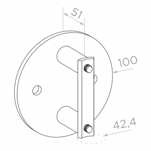 Zijbevestiging paal fi 42,4 mm aan buis fi 100 mm AISI 304 satijn 000-299 (2)