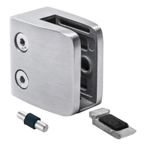 Glashouder 8-12.76 mm 52x52x32 mm steun en pin AISI 304 vlak systeem satijn