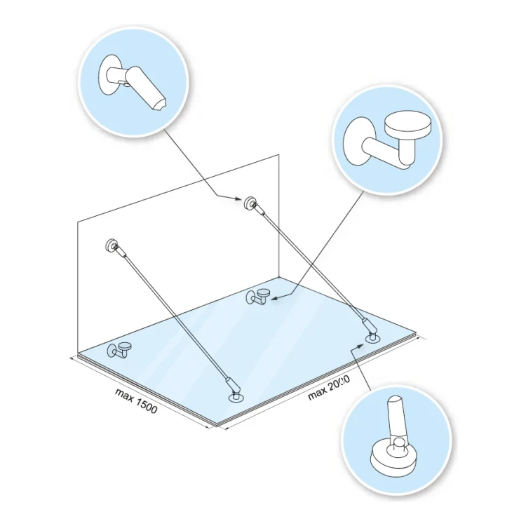 Glazen overkappingssysteem M10 3-delig trekstang fi 10 mm glas 8-17,52 mm AISI 304 satijn 000-261 (4)