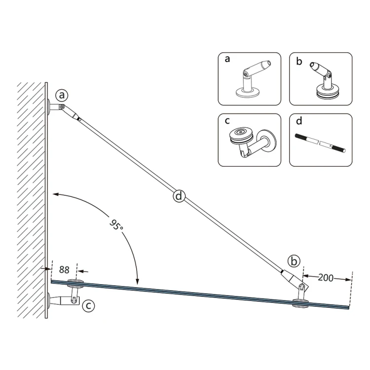 Glazen overkappingssysteem M10 3-delig trekstang fi 10 mm glas 8-17,52 mm AISI 304 satijn 000-261 (5)