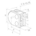 Glashouder 50x40x26 mm met pin, glas 6-10,76 mm, AISI 304, systeem 42,4, glanzend 000-264 (3)