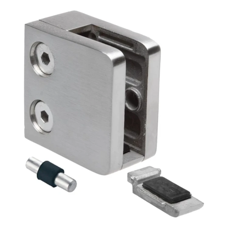 Glashouder 45x45x26 mm met pin-beugel glas 6–10,76 mm AISI 304 vlak systeem satijn 000-268 (4)