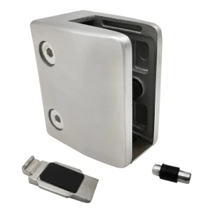 Glashouder 12-17,52 mm beugel en pin 65x55x37 mm AISI 304 vlak systeem satijn