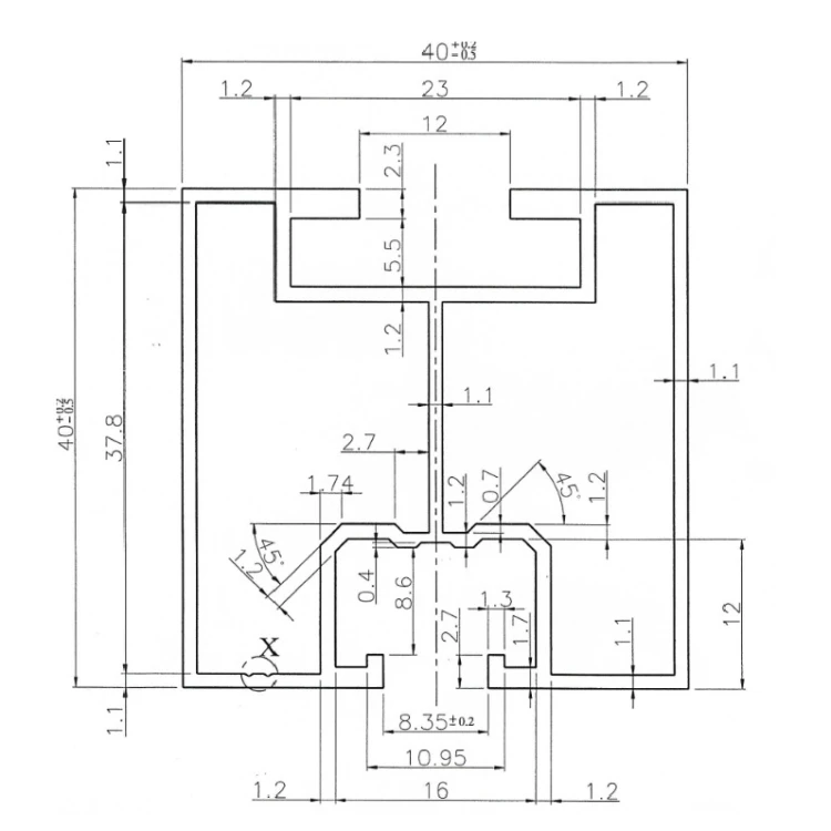 Aluminium profiel 221cm 40x40 voor hamerbouten PV-01-08 (3)