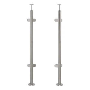 Hoekpaal voor balustrade voor glas ø42,4x1060/1102,4mm 4 bevestigingen geslepen