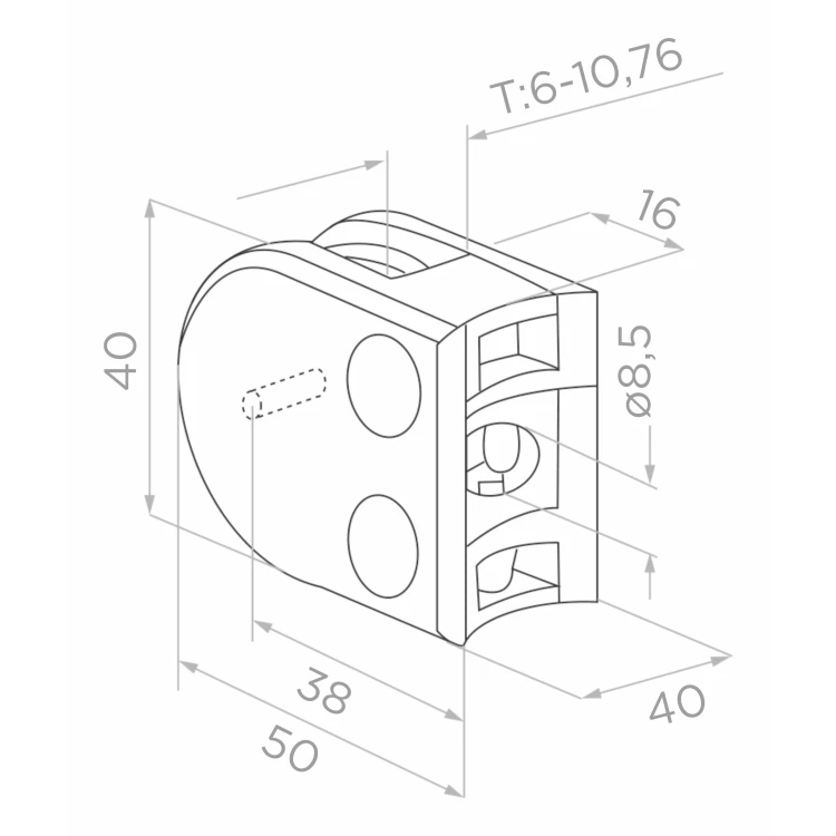 Hoekbalusterpaal voor glas ø 42,4x1060/1102,4mm 4 houders geslepen 000-559 (6)