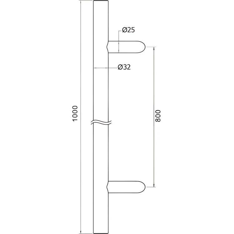 Eenzijdige ronde deurgreep-beugel 45° RVS AISI 304 satijn 32×1000 mm 000-752 (4)
