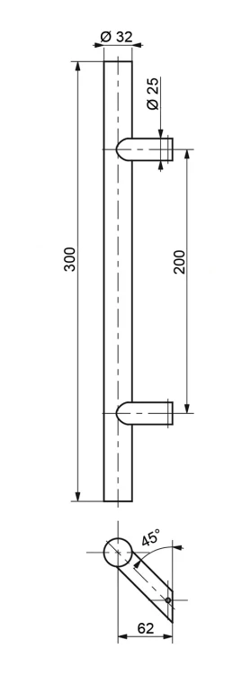 PSG eenzijdige deurgreep rond fi 32 mm geborsteld – 300 mm, AISI 304 000-767 (2)