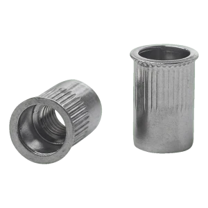 Blindmoer doorlopend M8 A2 – kegelflensvorm gereduceerd, gekartel, AISI 304