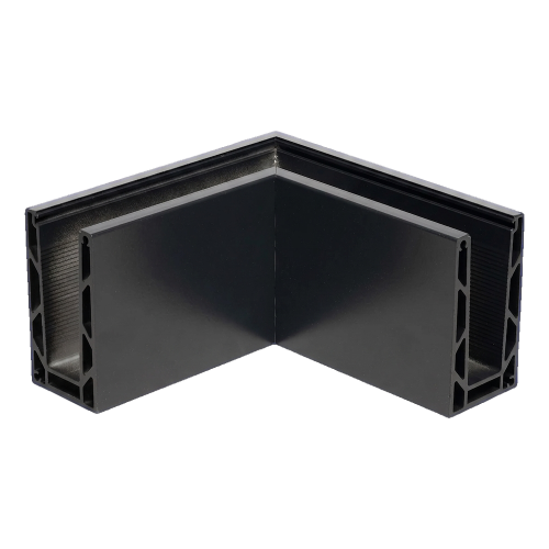 Kozza KE 100 – U-profiel hoekstuk uitwendig 90° voor volledig glazen balustrades, donkergrijs RAL 7021 000-858 (1)