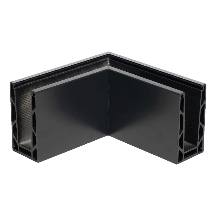 Kozza KE 100 – U-profiel hoekstuk uitwendig 90° voor volledig glazen balustrades, donkergrijs RAL 7021 000-858 (1)