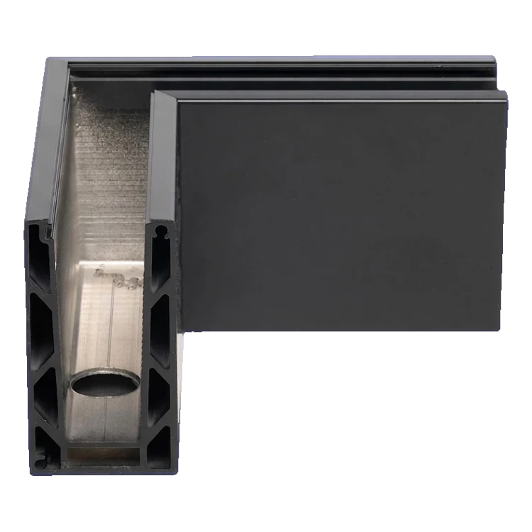Kozza KE 100 – U-profiel hoekstuk uitwendig 90° voor volledig glazen balustrades, donkergrijs RAL 7021 000-858 (3)