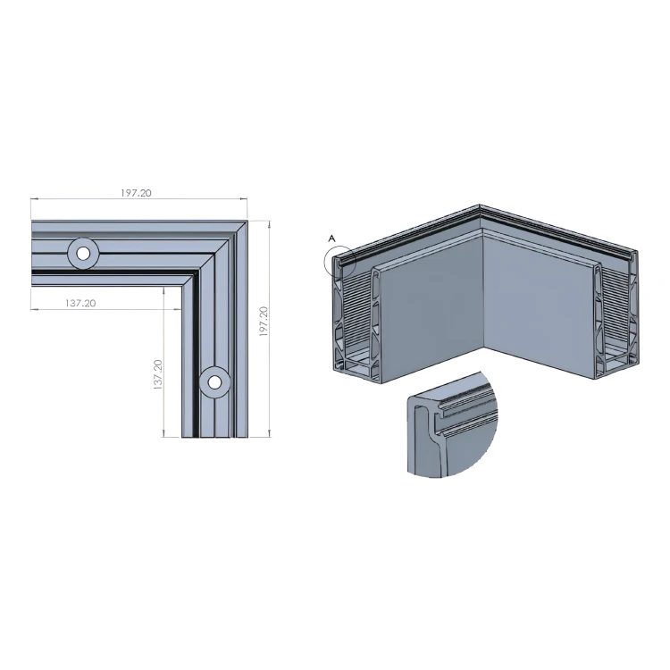 Kozza KE 100 – U-profiel hoekstuk uitwendig 90° voor volledig glazen balustrades, donkergrijs RAL 7021 000-858 (4)
