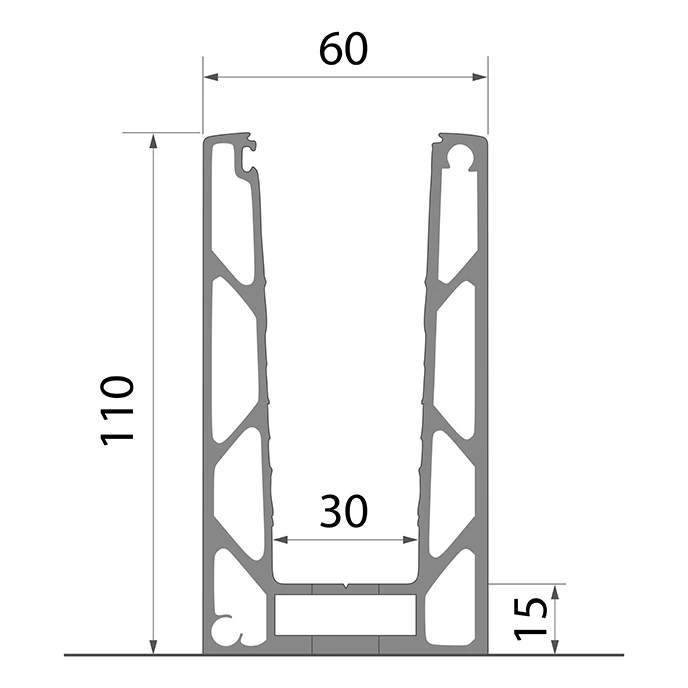 Kozza KE 100 – U-profiel voor volledig glazen balustraden 5000 mm donkergrijs 000-862 (5)