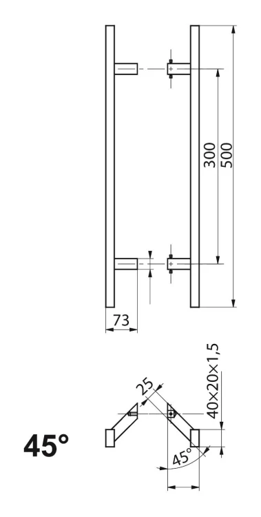 PINOX deurgreep dubbelzijdig rechthoekig 40×20 mm zwart satijn 500 mm 000-735 (2)