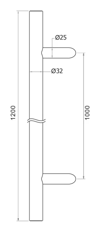 PSG deurgreep eenzijdig rond zwart 32×1200 mm AISI 304 – bevestiging 45° 000-721 (5)