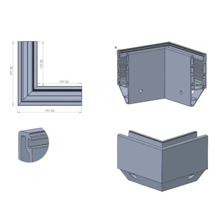 Kozza KE 120 – U-profiel hoekverbinding 90° voor volledig glazen balustrades, uitwendig, zijmontage 000-874 (2)