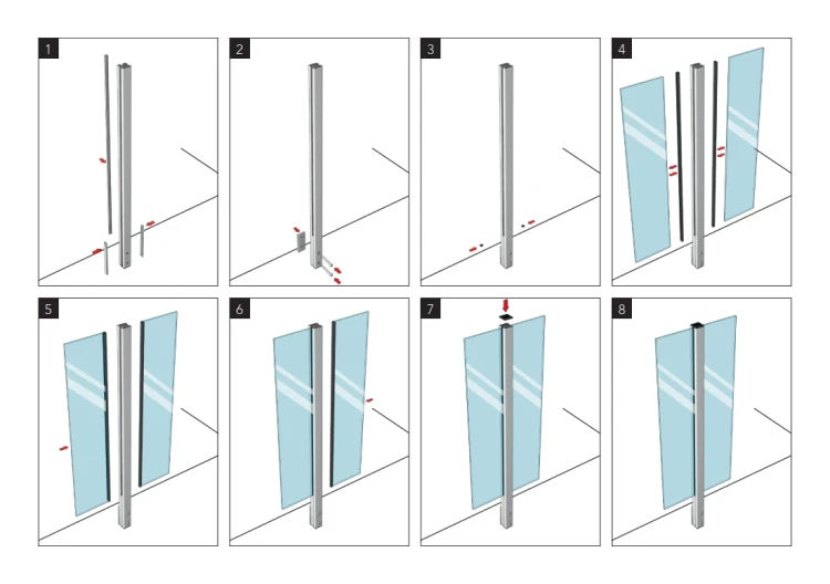 Hoekpaal balustrade 45x45x1283mm glas 8,72mm donkergrijs Kozza KR7500 000-890 (8)