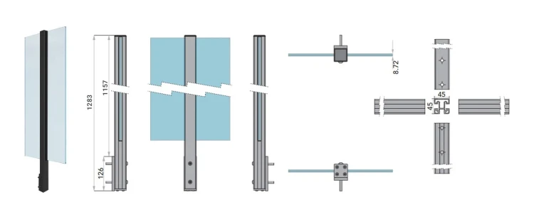 Hoekpaal balustrade 45x45x1283mm glas 8,72mm donkergrijs Kozza KR7500 000-890 (9)