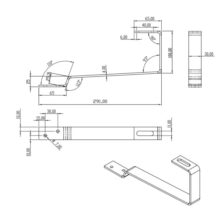 Dakhaak 291mm voor schuine daken - Roestvrij Staal (Beverstaart) PV-08-19 (1)
