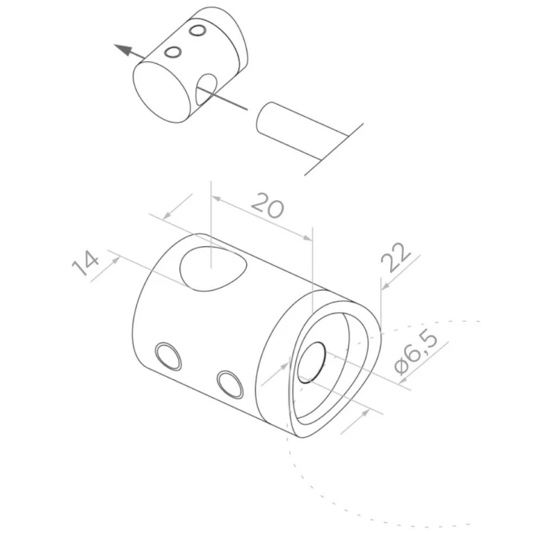 PSG doorvoer balustrade houder voor staaf fi 14 mm – buis 42,4 mm AISI 304 satijn 000-905 (2)