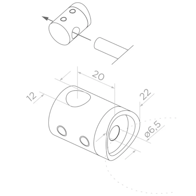 PSG doorvoerbeugel voor staaf Ø 12 mm – bevestiging aan buis 42,4 mm, AISI 304 gepolijst 000-901 (2)