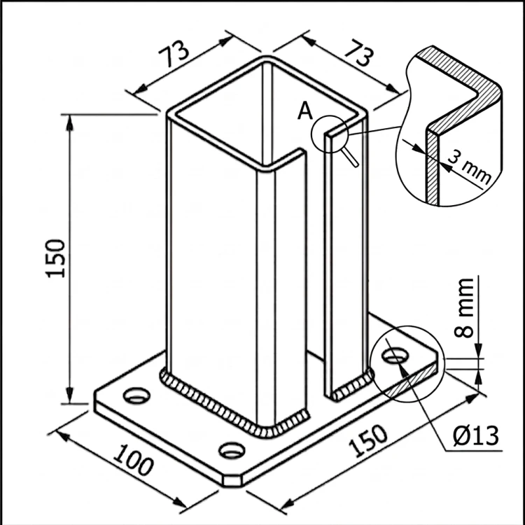 Hekpaalvoet 80x80 mm 8 mm gegalvaniseerd 000-785 (5)